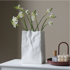 2Pcs Modern Scandinavian Paper Bag Shaped Ceramic Vase